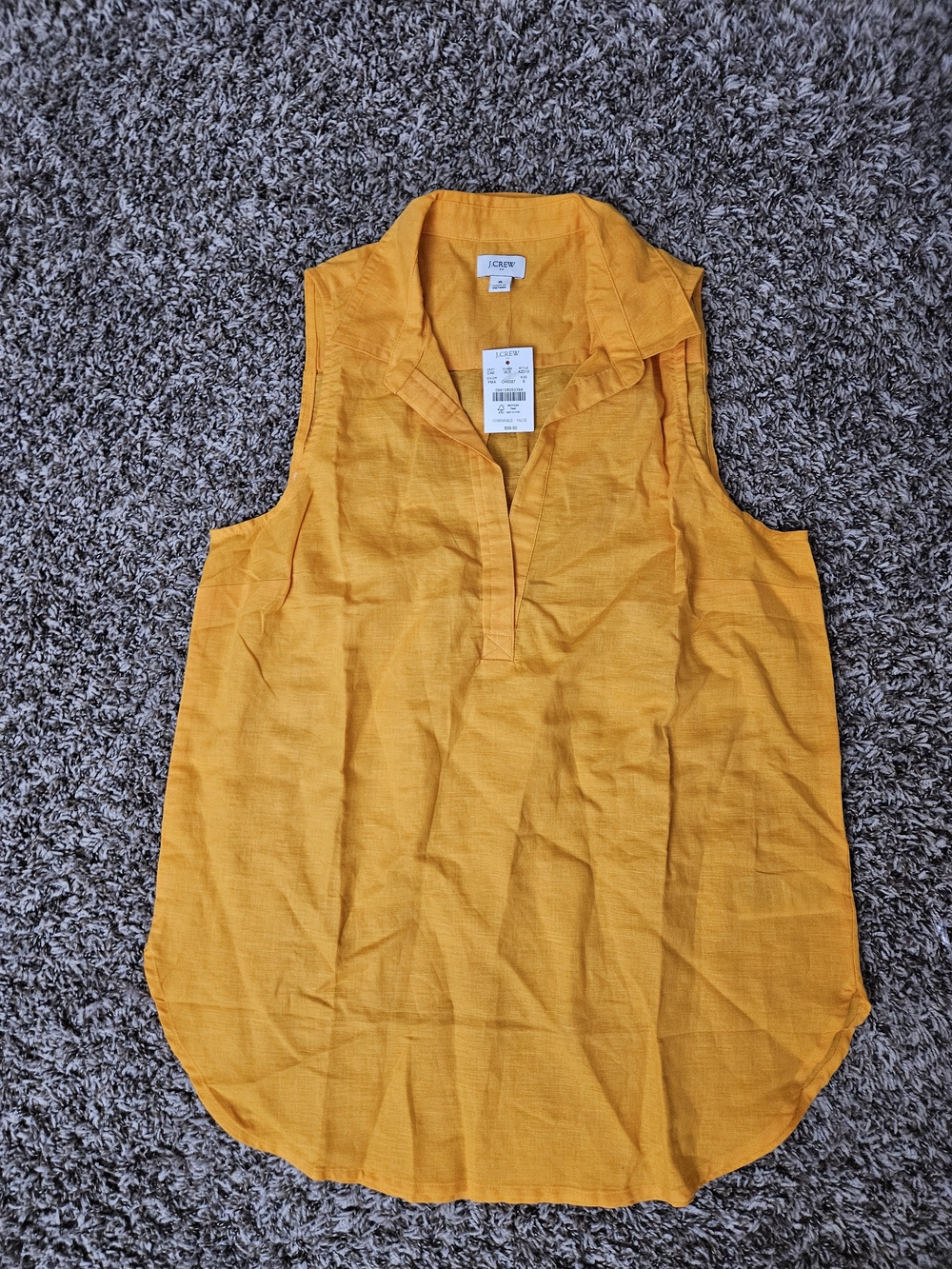 J. Crew Sleeveless Split-Neck Linen-Cotton Top in Mustard